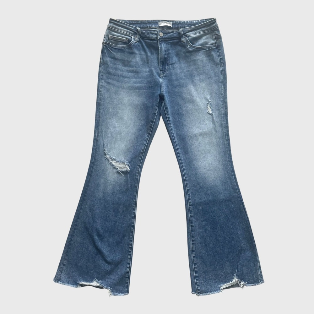 Bayeas Los Angeles Distressed Flare Jeans Frayed Hem sz 31 boho festival hippie